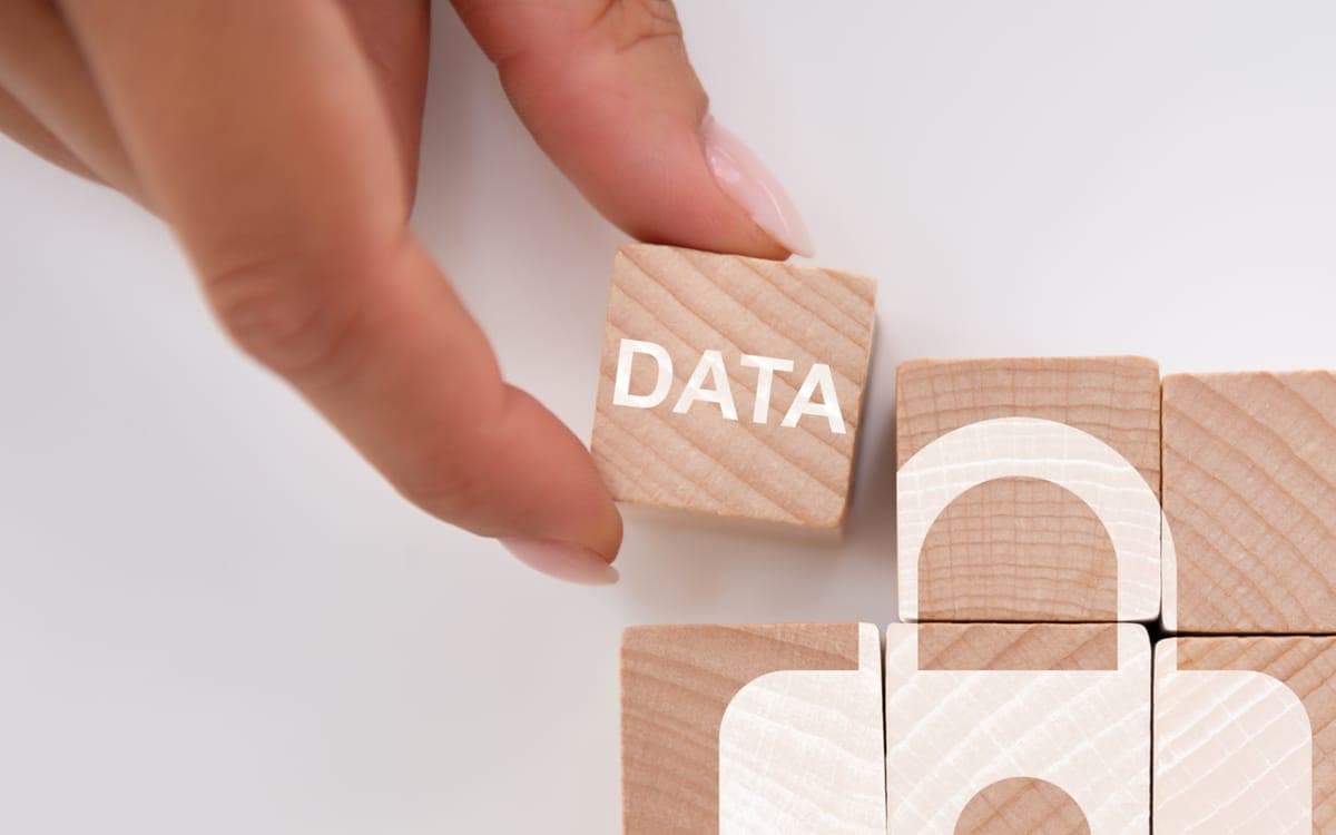 Person Holding wooden block with the word data
